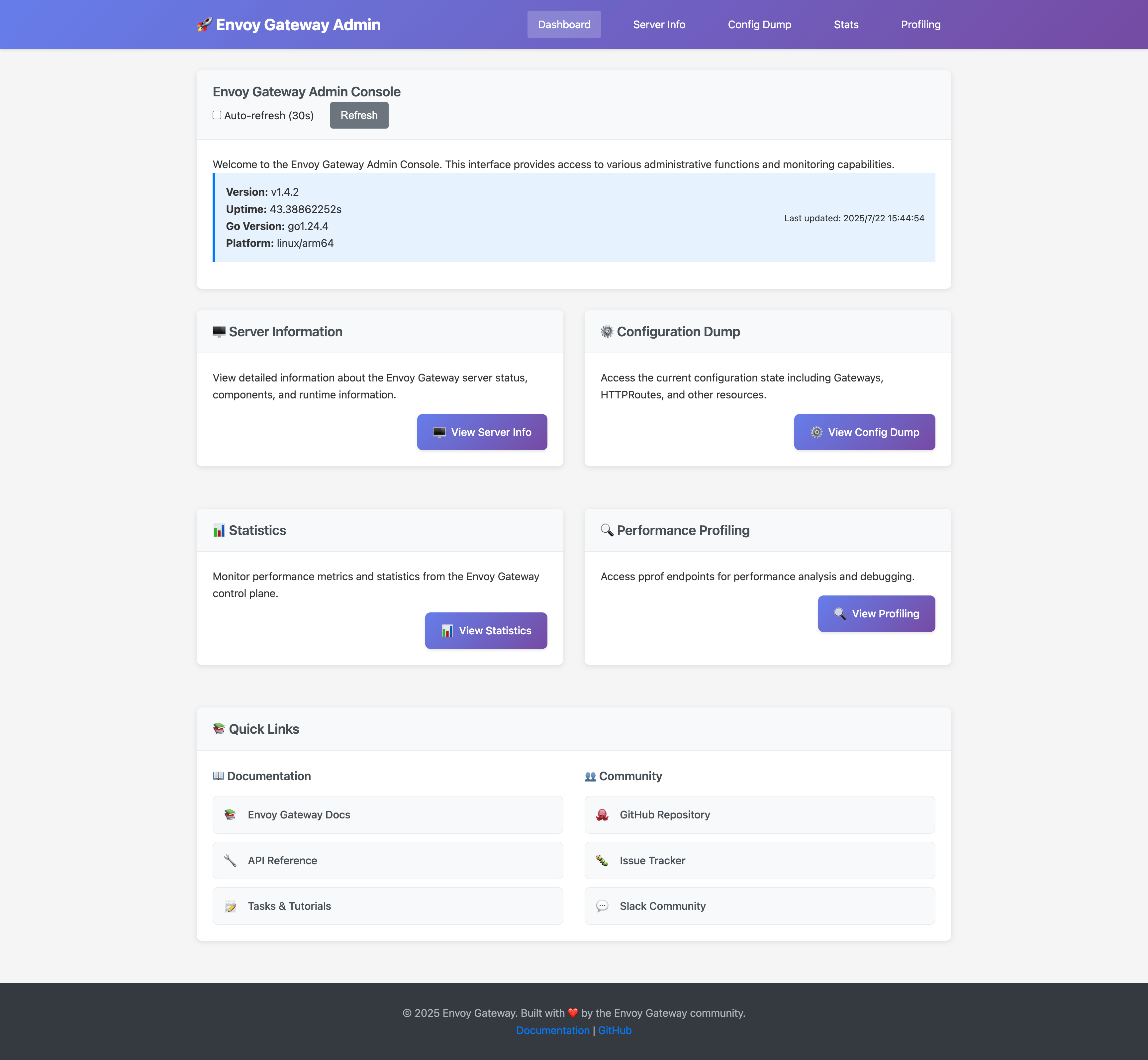 Admin Console Main Dashboard